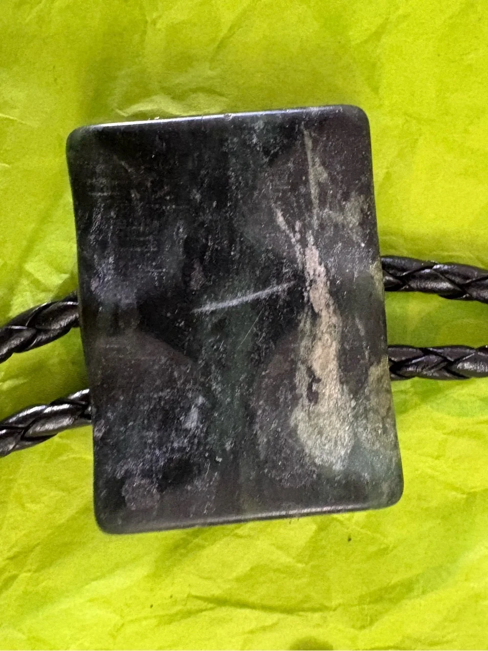Black Stone Bolo Tie with Braided Leather Cord